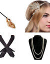 1920s Charleston Party Flapper Girl Rhinestone Headband Pearl Necklace Bracelet Cigarette Holder Great Gatsby Accessories Set