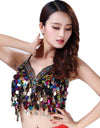 Rainbow Sequin Tassel Mermaid Mirror Festival Body Harness Bra Bralette Crop Top Beading Coins Lace-Up Chiffon Boho Cami Top