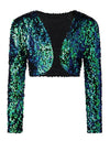 Sparkly Women Sequin Cardigan Jacket Coat Long Sleeve Short Cropped Bolero Shrug Clubwear Vintage Party Costumes