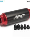 Universal Car Racing InLine Fuel Oil Filter With AN10 AN8 AN6 Fittings Adapter BlackRed 40 Micron ADF09901