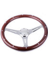 15inch 380mm Steering Wheel Classic Sport Wooden Grain Silver Brushed Spoke Chrome Steering Wheel With Horn Button RS-STW015-B