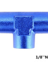 WoWAutoPart 1/8" 1/4' 3/8" 1/2"Npt Female Piping Anodized Finish Aluminum Tee Adapter Blue