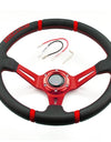 Car Steering Wheel 14inch  Deep Dish Drifting Sport Steering Wheel Leather Surface Racing Style with Logo 350MM RS-STW002